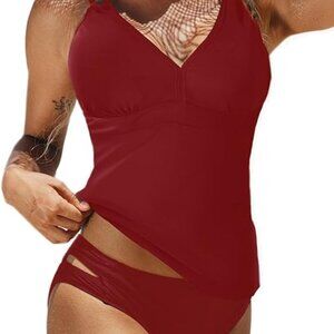 NEW Red Tankini Bathing Suits for Women Two Pieces Tummy Control Swimsuit SZ XXL